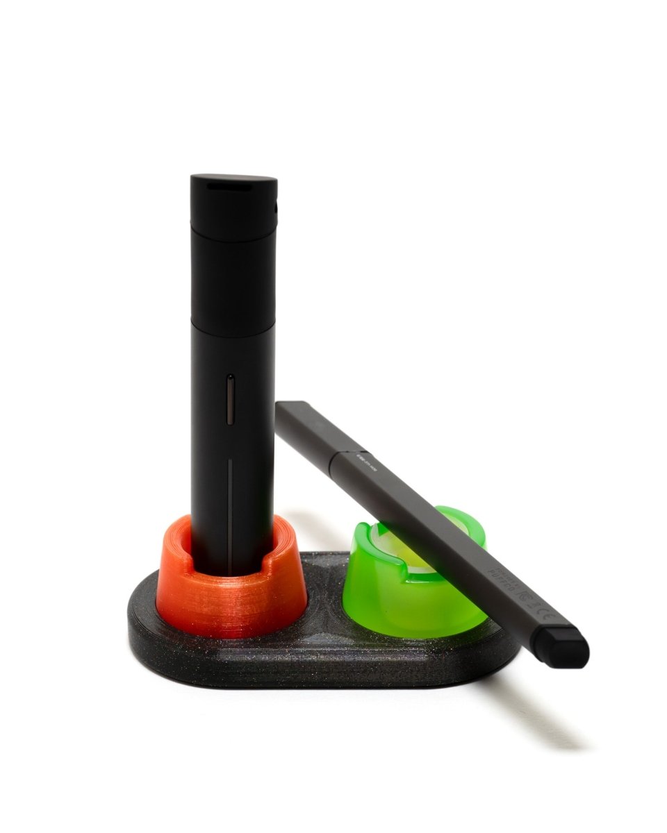 Galaxy Black Doc with Sunrise orange  and slyme green bubble cap holders. 